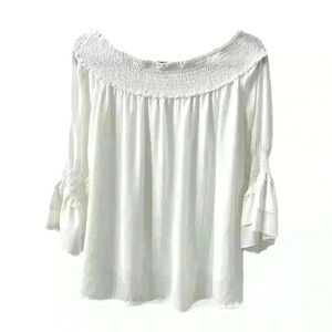 White Off the Shoulder Womens Blouse, Size L